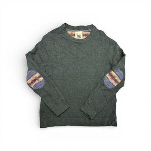 Refectory British Inspired Mens Large Deep Green Sweater Fair Isle Elbow Patch